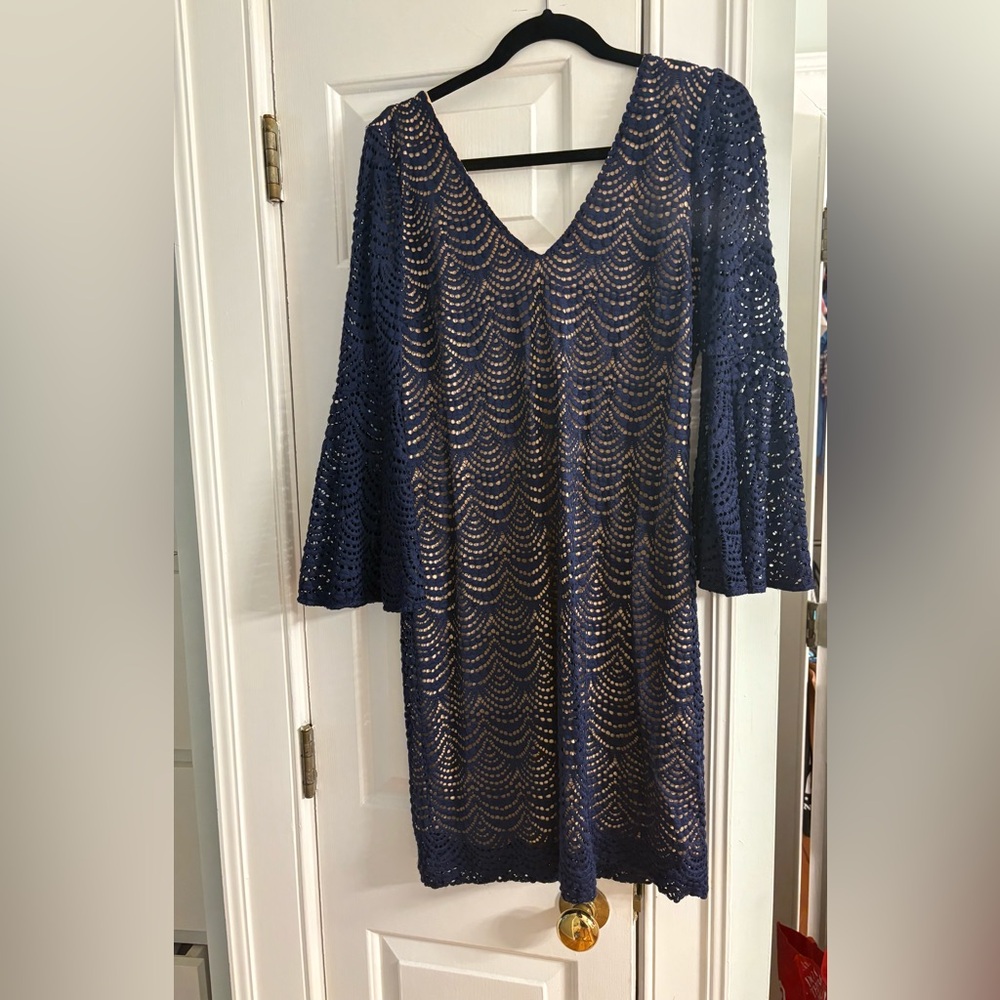 Lilly Pulitzer Blue Sheath Dress with Bell Sleeves